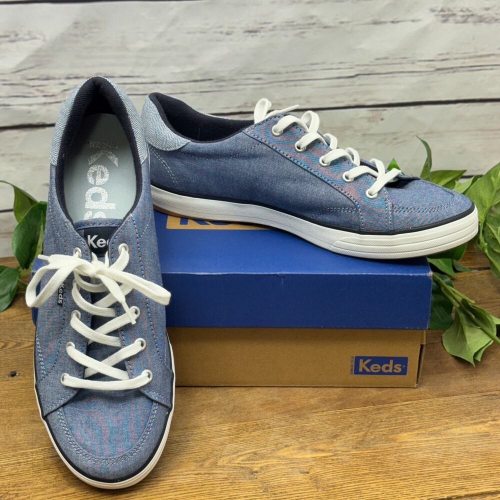 Keds Kickback Canvas Womens Sneakers Shoes Size 9 M Lace Up Denim Blue White